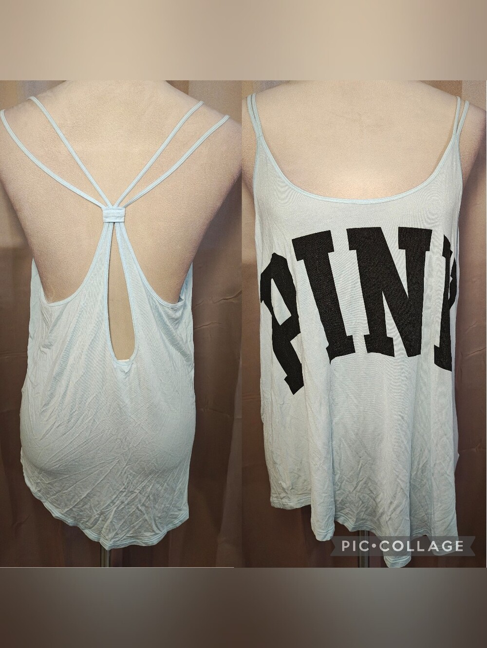 🩵🖤Victoria's Secret PINK Strappy Cage Braided Knot-Back Tank Top🖤🩵